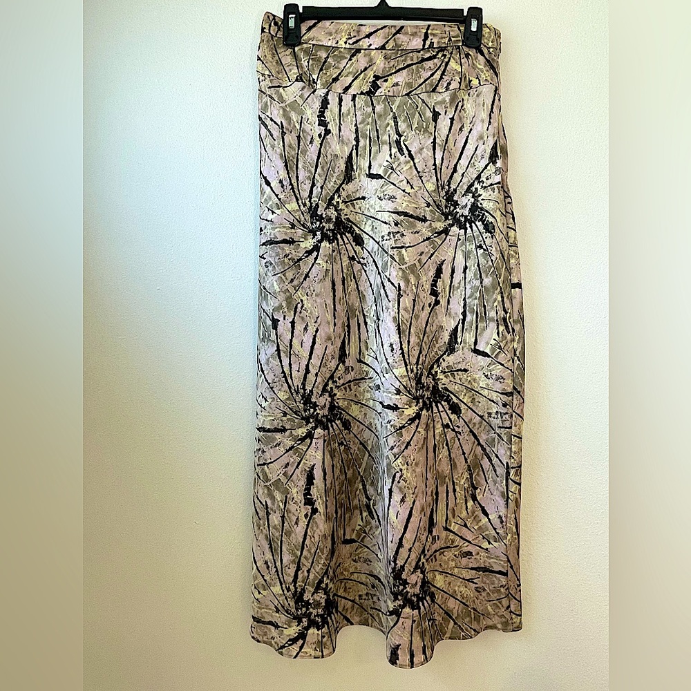 Free People Midi Skirt in Beige, Black and Pale Pink Abstract Floral